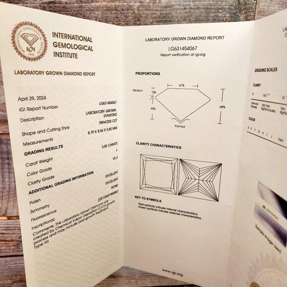 IGI Certified 3.82ct Princess Cut Lab Diamond - Picture 3 of 4